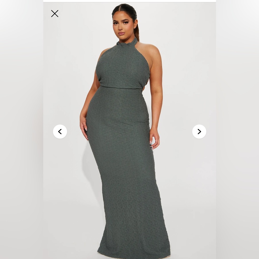Fashion Nova M(8/10) Gray Textured Halter Neck Fishtail Maxi Dress, NWT